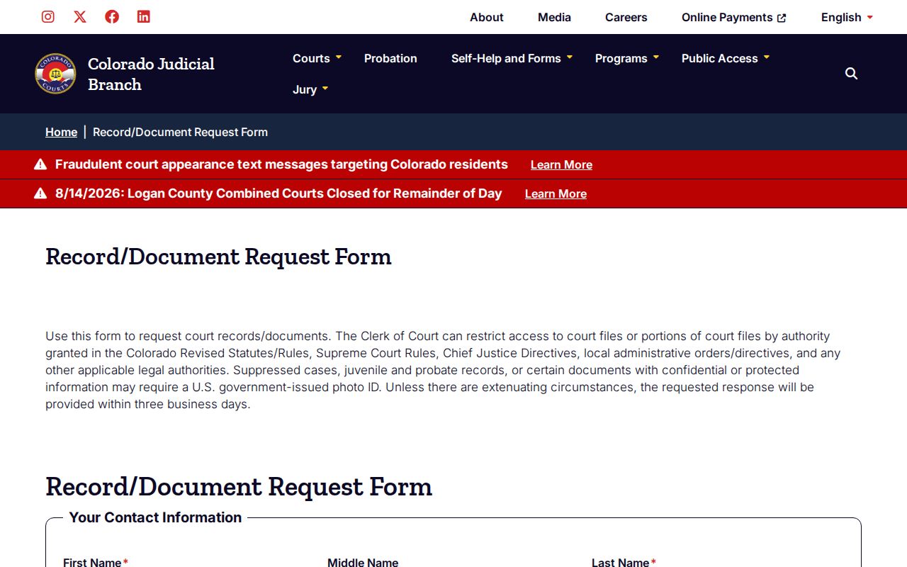 Pitkin County court docket and record request form