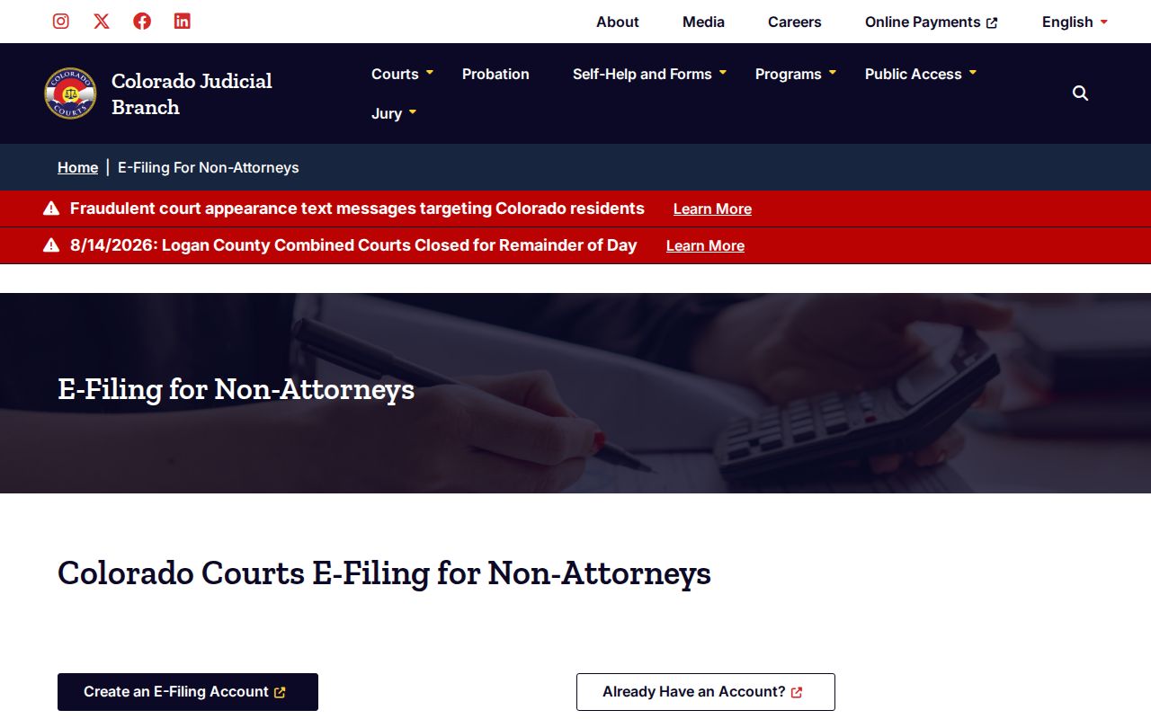 Pitkin County civil docket access through Colorado Courts E-Filing