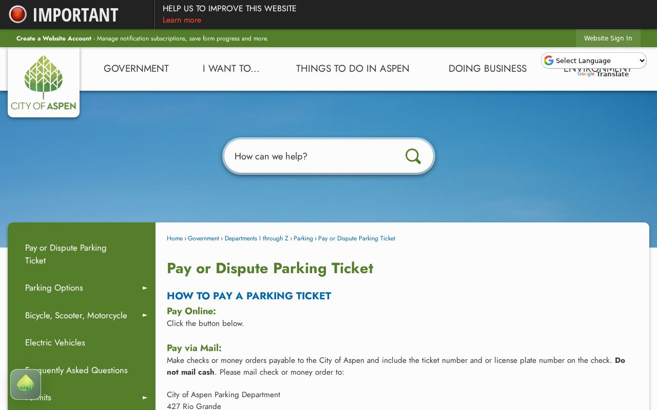 Aspen court docket routes for parking ticket payment and disputes