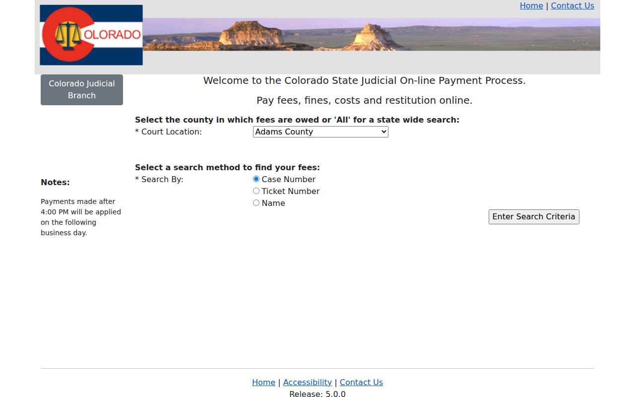 Pitkin County traffic court record payment interface